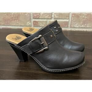 SOFFT Women's Shoe 8 M  Brown Leather Mules Clogs Buckle Heels Slip On
